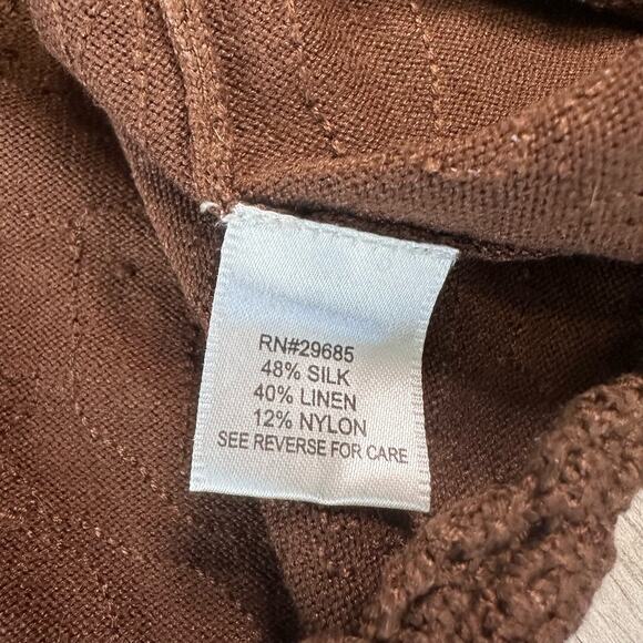 Pendleton Brown Floral 3/4 Sleeve Top Womens Large Jacquard Lace Trim Silk Blend - Picture 6 of 8